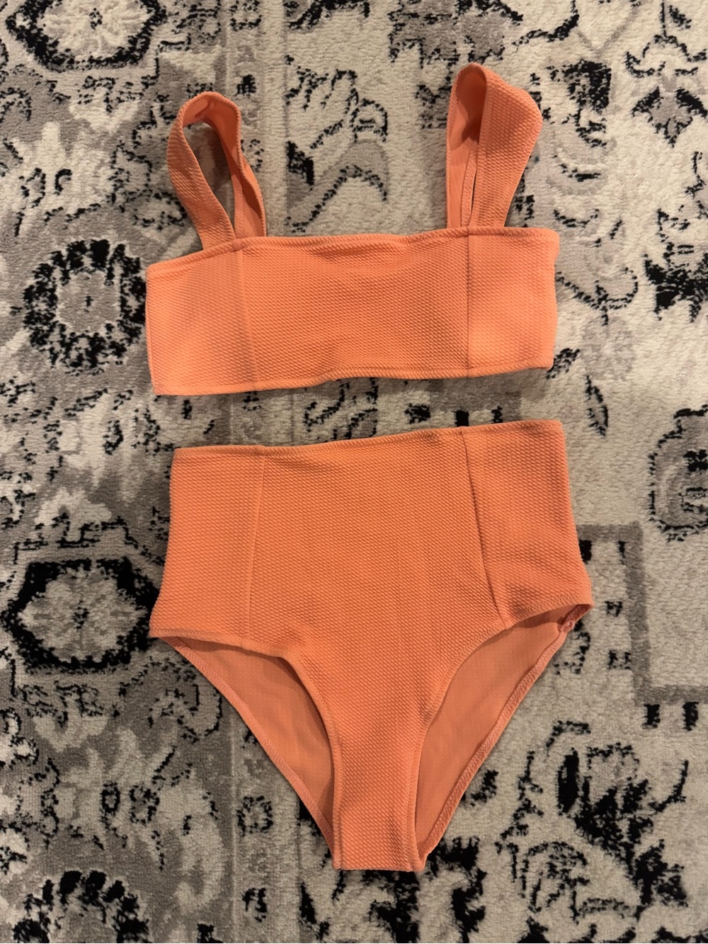 Peach Textured High-Waist Bikini Set
